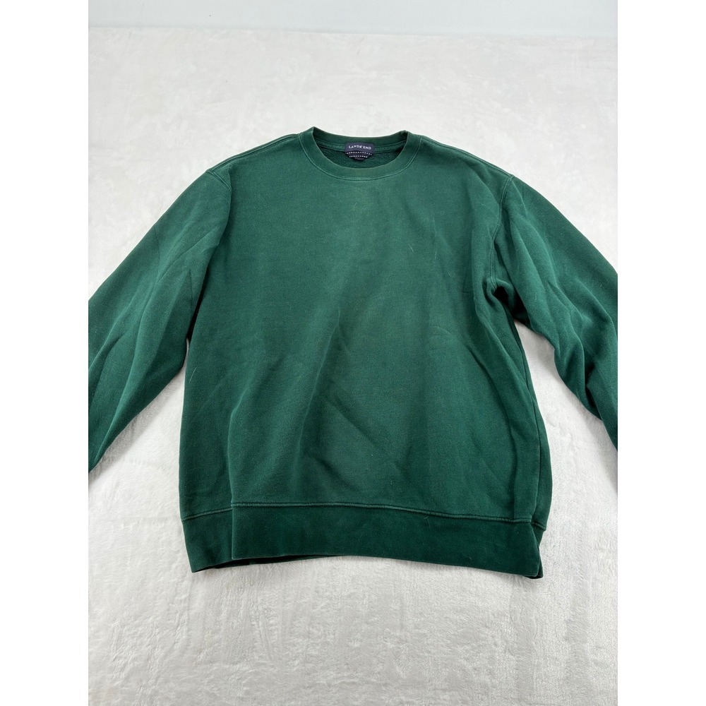 Lands' End Sweatshirt Mens 38-40 Medium Crewneck Green Long Sleeve Cotton Blend